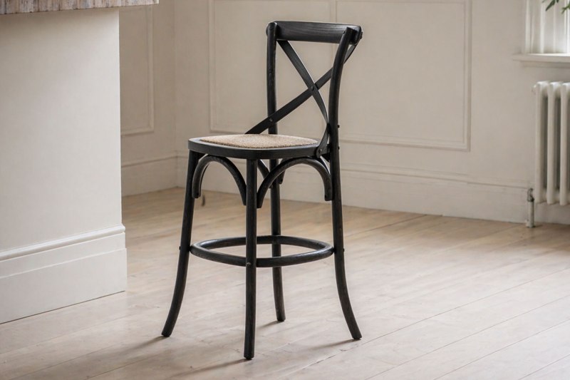 Gallery Direct Set of 2 Cafe Black Oak Bar Stools with Rattan Seat Gallery Direct Set of 2 Cafe Black Oak Bar Stools with Rattan Seat