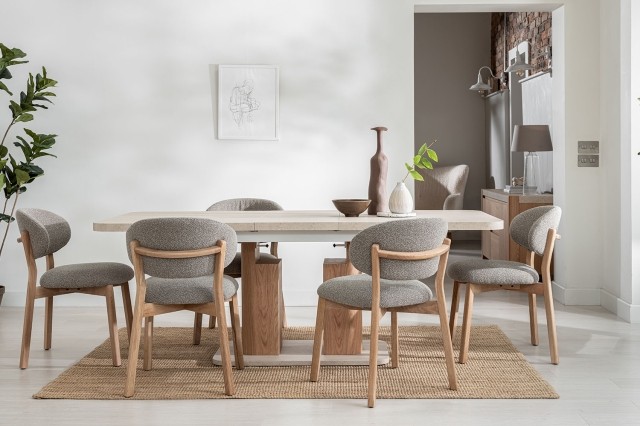 Arlo Natural Oak 160-200cm Extending Dining Table with Travertine Ceramic Top Arlo Natural Oak 160-200cm Extending Dining Table with Travertine Ceramic Top