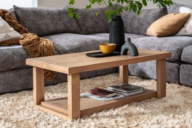 Oakley Reclaimed Wood Coffee Table in Rustic Buff Finish Oakley Reclaimed Wood Coffee Table in Rustic Buff Finish