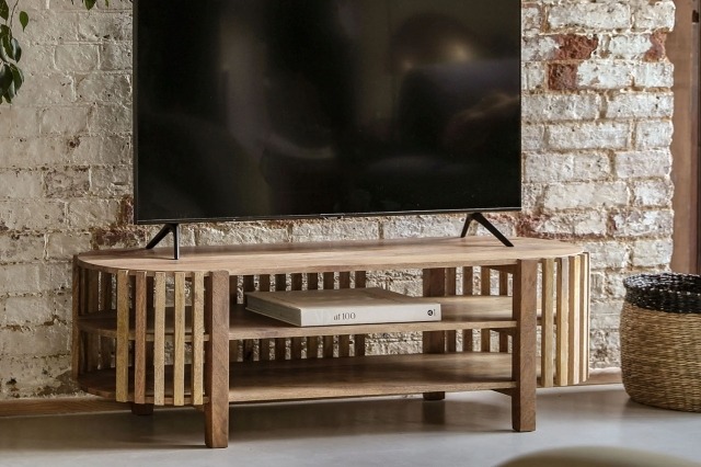 Gallery Direct Voss Mango Wood Slatted Media TV Unit Gallery Direct Voss Mango Wood Slatted Media TV Unit