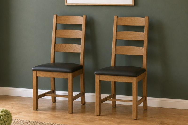 Salisbury Waxed Premium Oak Slatted Dining Chair With Pu Seat (Pair) - Self Assembly Salisbury Waxed Premium Oak Slatted Dining Chair With Pu Seat (Pair) - Self Assembly