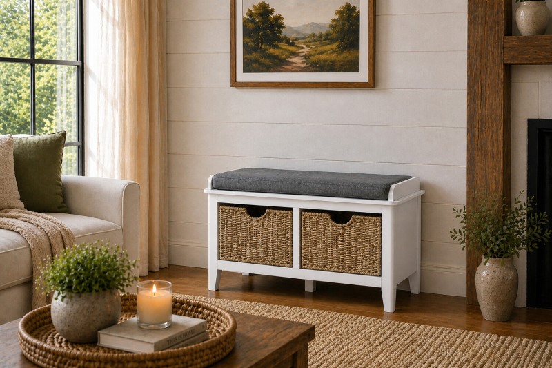 Hampstead Painted White Storage Bench Hampstead Painted White Storage Bench