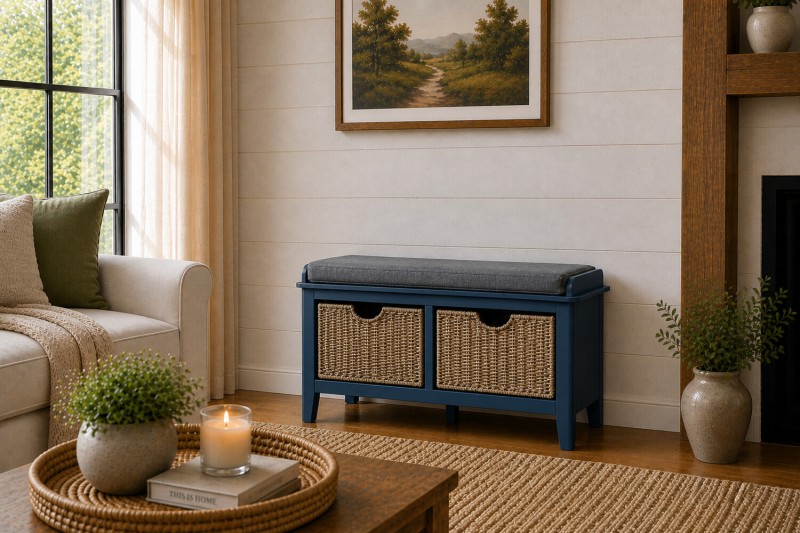 Harrogate Painted Blue Storage Bench Harrogate Painted Blue Storage Bench