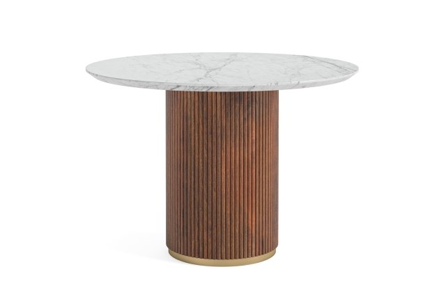 Harvard Reeded Mango Wood Round Dining Table with Marble Top Harvard Reeded Mango Wood Round Dining Table with Marble Top
