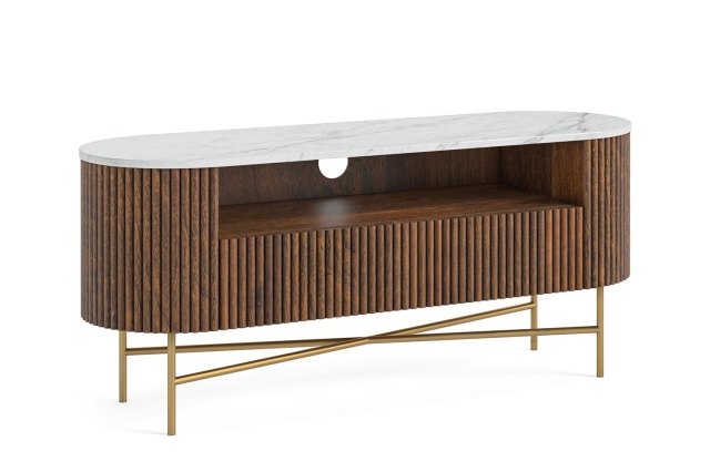 Harvard Reeded Mango Wood Small Media TV Stand with Marble Top Harvard Reeded Mango Wood Small Media TV Stand with Marble Top