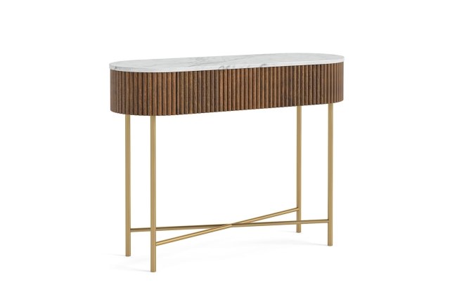Harvard Reeded Mango Wood Console Table with Marble Top Harvard Reeded Mango Wood Console Table with Marble Top