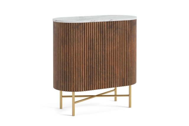 Harvard Reeded Mango Wood Mini Sideboard with Marble Top Harvard Reeded Mango Wood Mini Sideboard with Marble Top