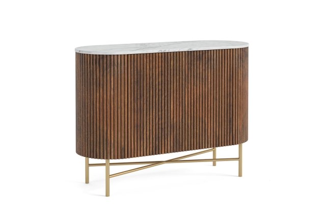 Harvard Reeded Mango Wood Small Sideboard with Marble Top Harvard Reeded Mango Wood Small Sideboard with Marble Top