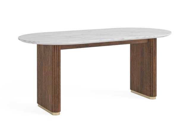 Harvard Reeded Mango Wood Oval Dining Table with Marble Top Harvard Reeded Mango Wood Oval Dining Table with Marble Top
