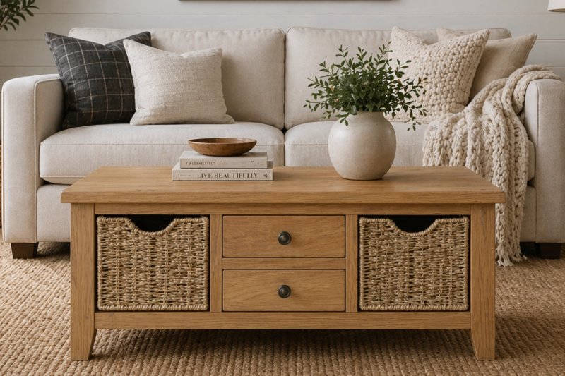 Burford Country Oak Large Coffee Table with Basket Burford Country Oak Large Coffee Table with Basket