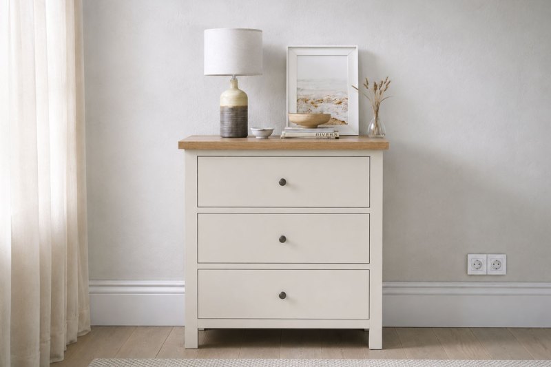 Modern Country Painted Oak Coconut White 3 Drawer Chest of Drawers Modern Country Painted Oak Coconut White 3 Drawer Chest of Drawers