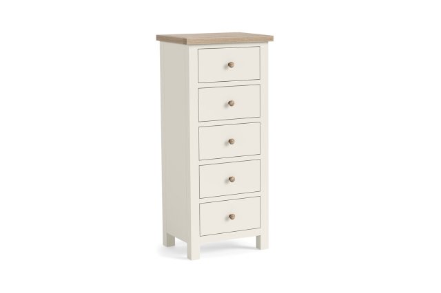 Modern Country Painted Oak Coconut White 5 Drawer Tall Chest of Drawers Modern Country Painted Oak Coconut White 5 Drawer Tall Chest of Drawers