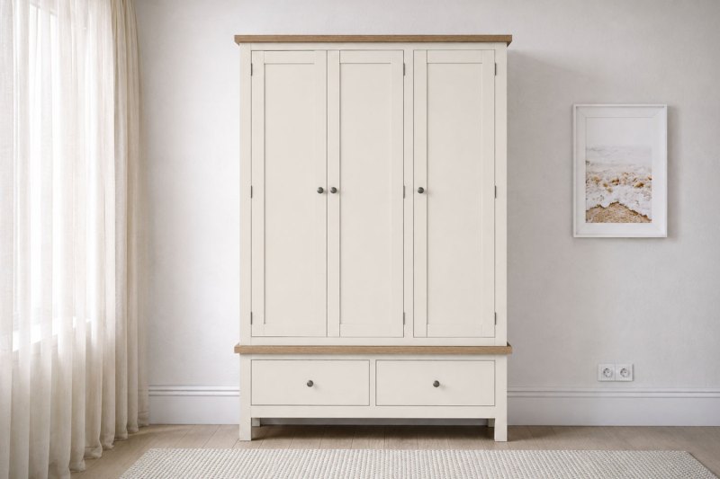 Modern Country Painted Oak Coconut White Triple Wardrobe Modern Country Painted Oak Coconut White Triple Wardrobe