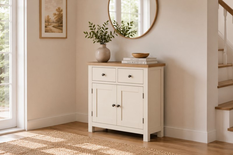 Modern Country Painted Oak Coconut White Small Sideboard Modern Country Painted Oak Coconut White Small Sideboard
