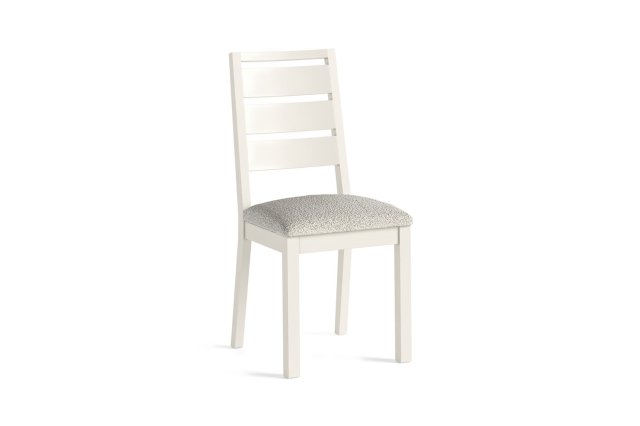Modern Country Painted Oak Coconut White Dining Chair with Boucle White Seat (Pair) Modern Country Painted Oak Coconut White Dining Chair with Boucle White Seat (Pair)