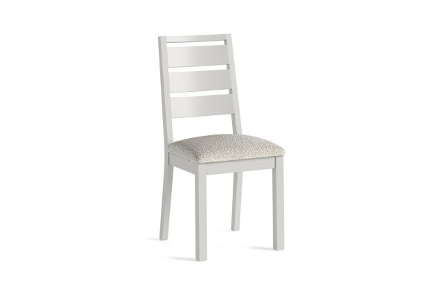 Modern Country Painted Oak Stone Grey Dining Chair with Boucle White Seat (Pair) Modern Country Painted Oak Stone Grey Dining Chair with Boucle White Seat (Pair)