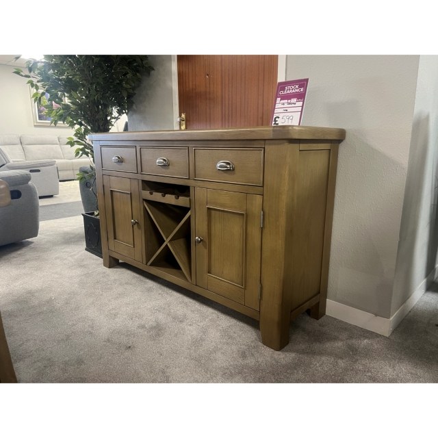 Ex-Display Redruth - Smoked Oak Large Sideboard with Wine Rack Ex-Display Redruth - Smoked Oak Large Sideboard with Wine Rack