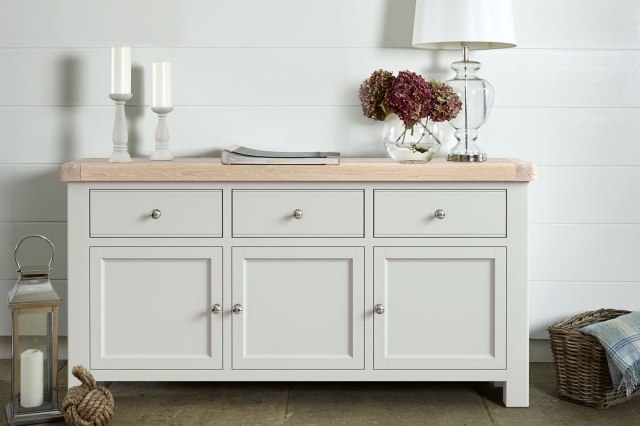 Salcombe Painted Oak Stone Grey Large Sideboard Salcombe Painted Oak Stone Grey Large Sideboard