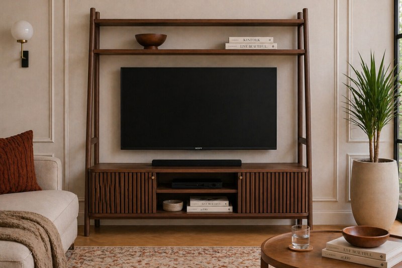 Soho Brown Oak Slatted 165cm Ladder TV Unit Soho Brown Oak Slatted 165cm Ladder TV Unit