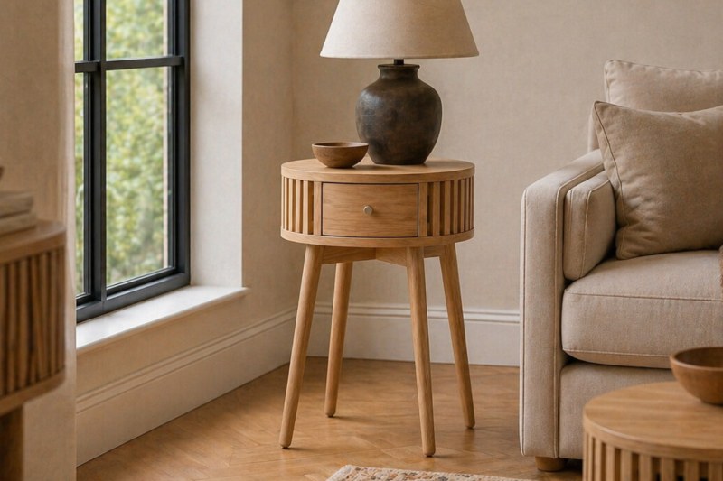 Soho Natural Oak Slatted Round Side Table Soho Natural Oak Slatted Round Side Table