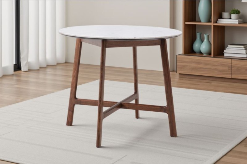 Gallery Direct Barcelona Dark Wood Round Dining Table with Marble Top Gallery Direct Barcelona Dark Wood Round Dining Table with Marble Top