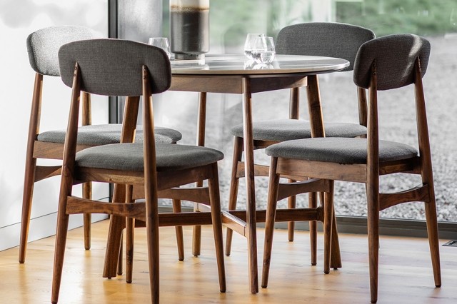 Gallery Direct Barcelona Dark Wood Round Dining Table Set with Marble Top & 4 Chairs Gallery Direct Barcelona Dark Wood Round Dining Table Set with Marble Top & 4 Chairs