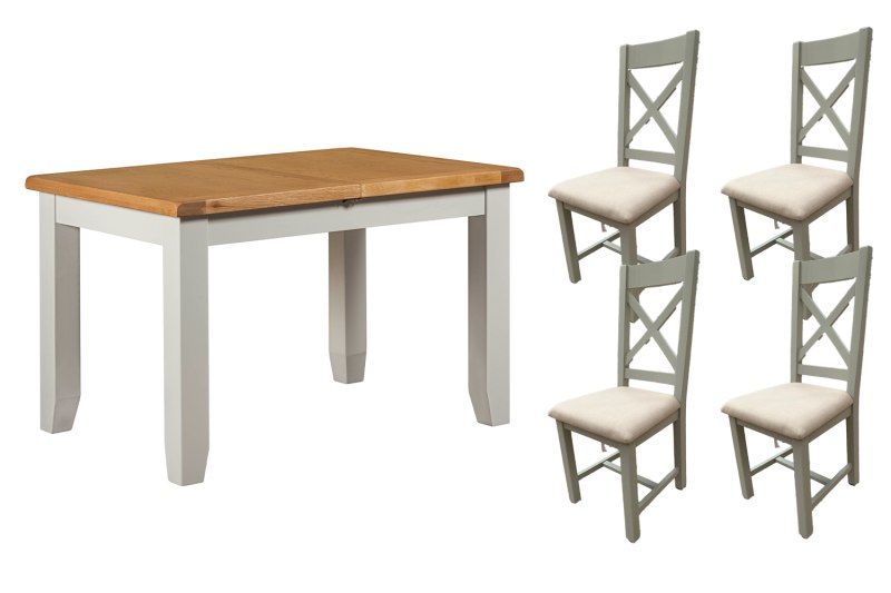 Cotswold Painted Grey Oak Small Ext Dining Table Set + 4 Chairs Cotswold Painted Grey Oak Small Ext Dining Table Set + 4 Chairs