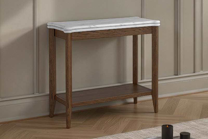 Florence Walnut Stained Oak 70cm Sofa Side Table with Marble Top Florence Walnut Stained Oak 70cm Sofa Side Table with Marble Top