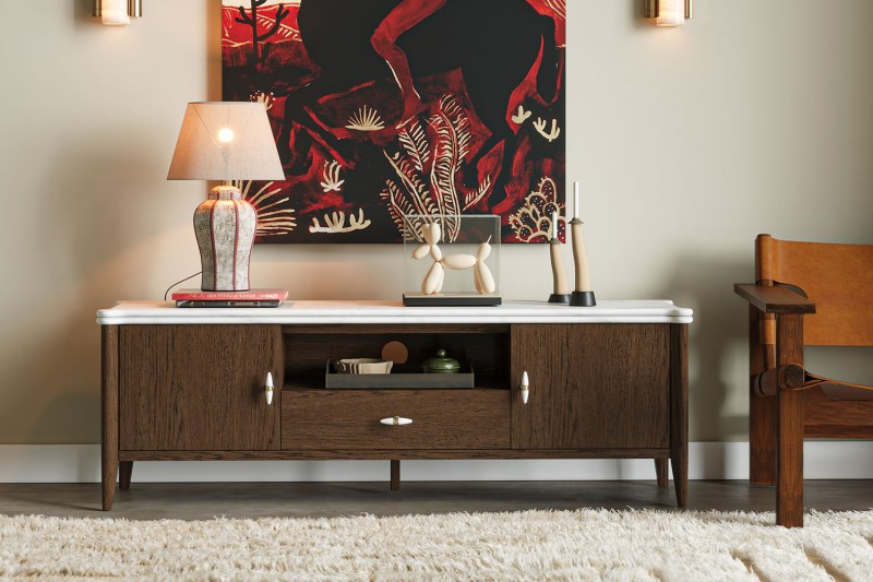 Florence Walnut Stained Oak 150cm Large TV Unit with Marble Top Florence Walnut Stained Oak 150cm Large TV Unit with Marble Top