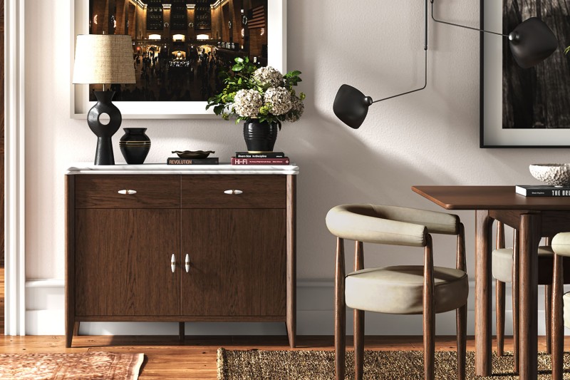 Florence Walnut Stained Oak Small 100cm Sideboard with Marble Top Florence Walnut Stained Oak Small 100cm Sideboard with Marble Top