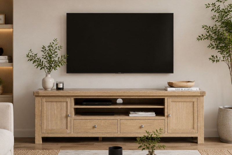 Normandy White Wash 218cm Large TV Media Unit Normandy White Wash 218cm Large TV Media Unit