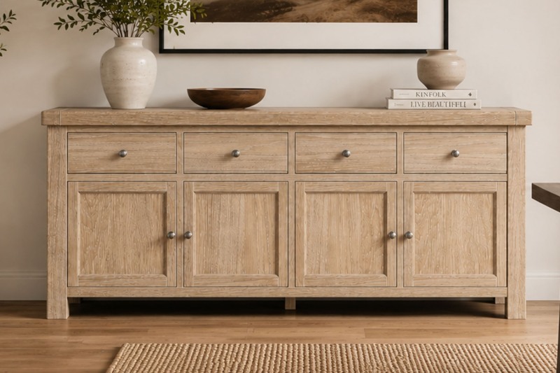 Normandy White Wash 4 Door 4 Drawer Large Sideboard Normandy White Wash 4 Door 4 Drawer Large Sideboard