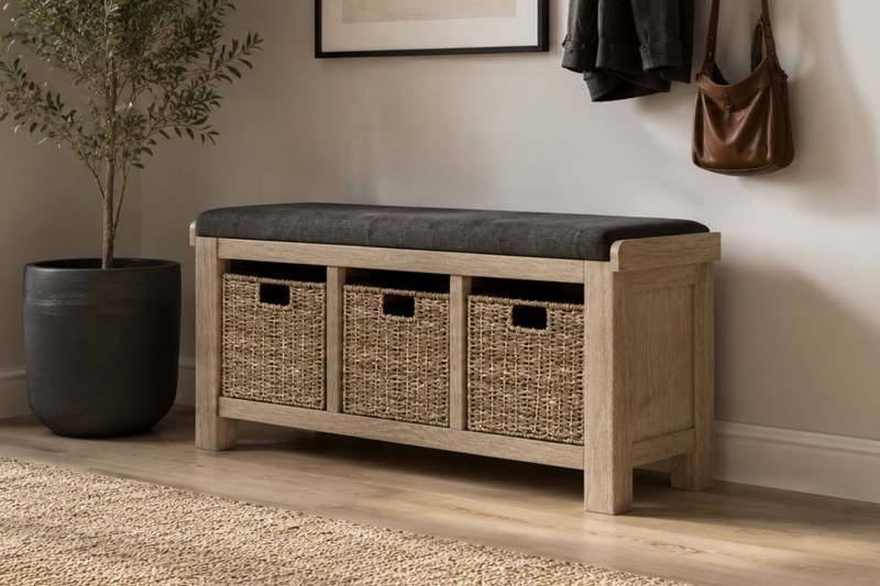 Normandy White Wash Storage Hallway Bench Normandy White Wash Storage Hallway Bench