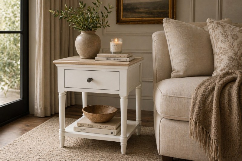 Provence Painted Off-White Oak Nest Of Tables Provence Painted Off-White Oak Nest Of Tables