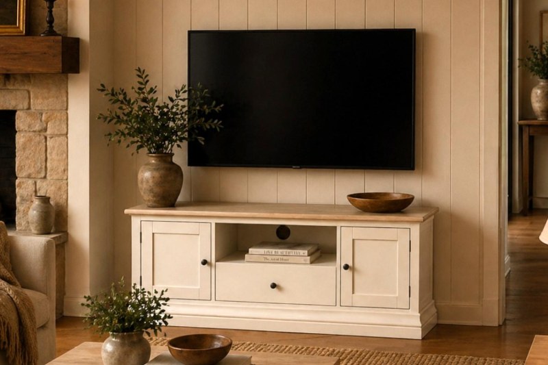 Provence Painted Off-White Oak Large 120cm TV Unit Provence Painted Off-White Oak Large 120cm TV Unit