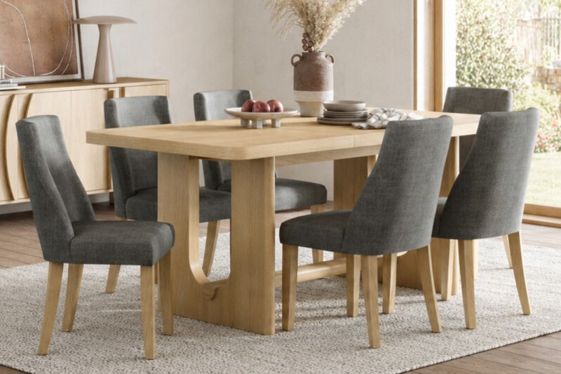 Cara Oak Small 150-190cm Extending Dining Table Set + 6 Luna Dining Chairs in Charcoal Cara Oak Small 150-190cm Extending Dining Table Set + 6 Luna Dining Chairs in Charcoal