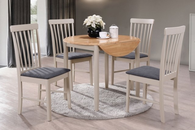 Alaska Painted Compact Round Drop Leaf Dining Table Set & 2 Chairs Alaska Painted Compact Round Drop Leaf Dining Table Set & 2 Chairs