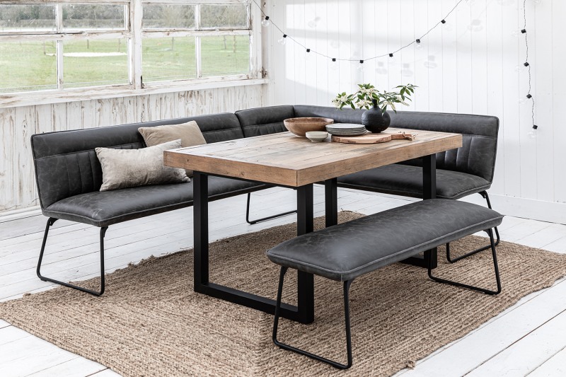 Nixon Reclaimed Wood 135cm Dining Table Set with Cooper Corner Bench & Low Bench in Grey Nixon Reclaimed Wood 135cm Dining Table Set with Cooper Corner Bench & Low Bench in Grey