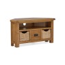 Salisbury Waxed Premium Oak Corner Tv Unit With Baskets Salisbury Waxed Premium Oak Corner Tv Unit With Baskets