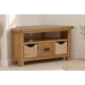 Salisbury Waxed Premium Oak Corner Tv Unit With Baskets