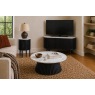 Soho Black Oak Slatted Story Side Table with Marble Top