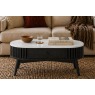 Soho Black Oak Slatted Oval Coffee Table with Marble Top