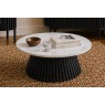 Soho Black Oak Slatted Round Coffee Table with Marble Top