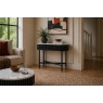 Soho Black Oak Slatted Oval Console Table with Marble Top