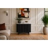 Soho Black Oak Slatted Small Sideboard with Marble Top