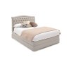 Mabel Wooden Bed Frame with Buttoned Upholstered Headboard in Painted Taupe Finish Mabel Wooden Bed Frame with Buttoned Upholstered Headboard in Painted Taupe Finish