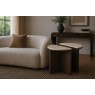 California Dark Oak Half Moon Nest of Tables with Travertine Top California Dark Oak Half Moon Nest of Tables with Travertine Top