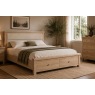 Normandy White Wash Storage Bedframe with Cream Herringbone Headboard